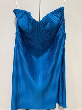 HELLO MOLLY Turquoise Blue Pleated Strapless Bustier Dress